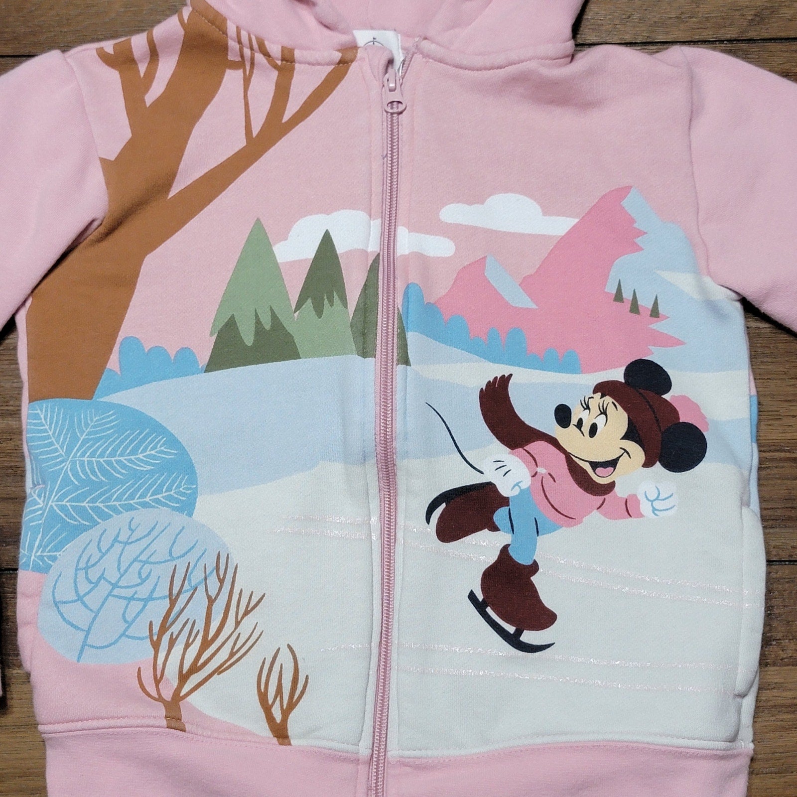 Disney Girls LS Hooded Pink Full Zip Jacket Ice Skating Minnie - Size 7/8