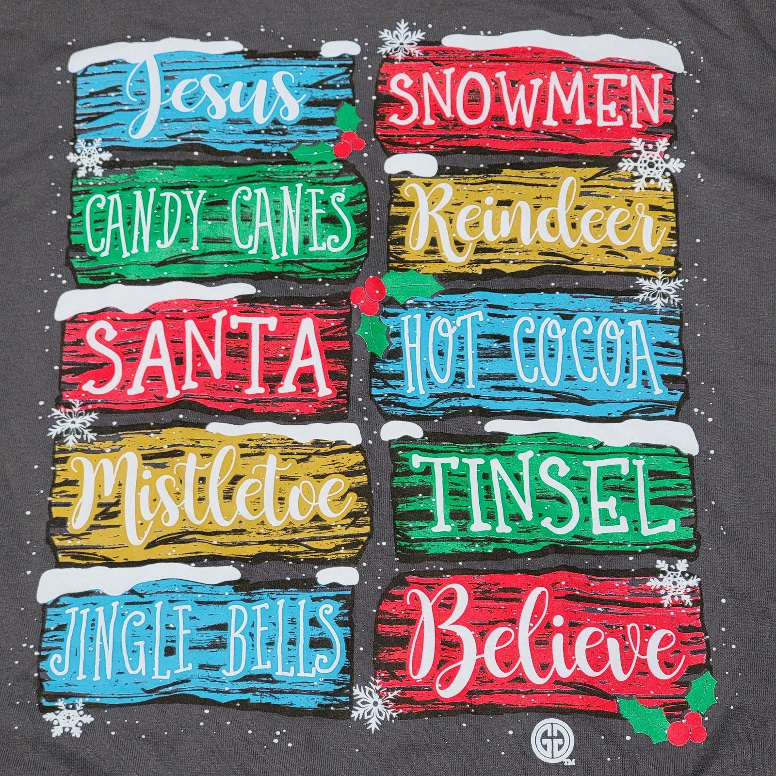 Girlie Girl Originals LS Grey Christmas Tee Holiday Signs - Size XL