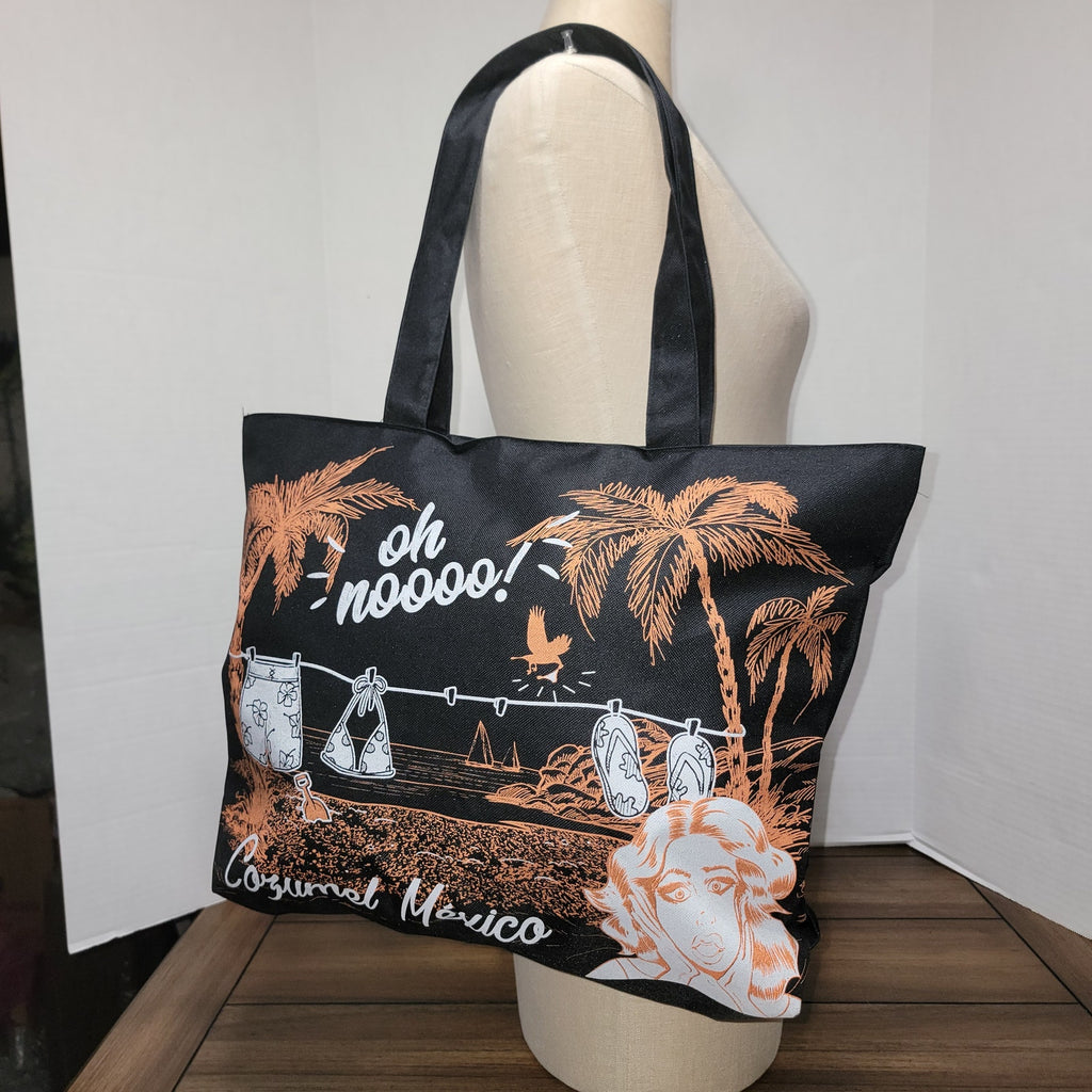 Black Cozumel Mexico Canvas Tote w/ Zipper "oh noooo!"
