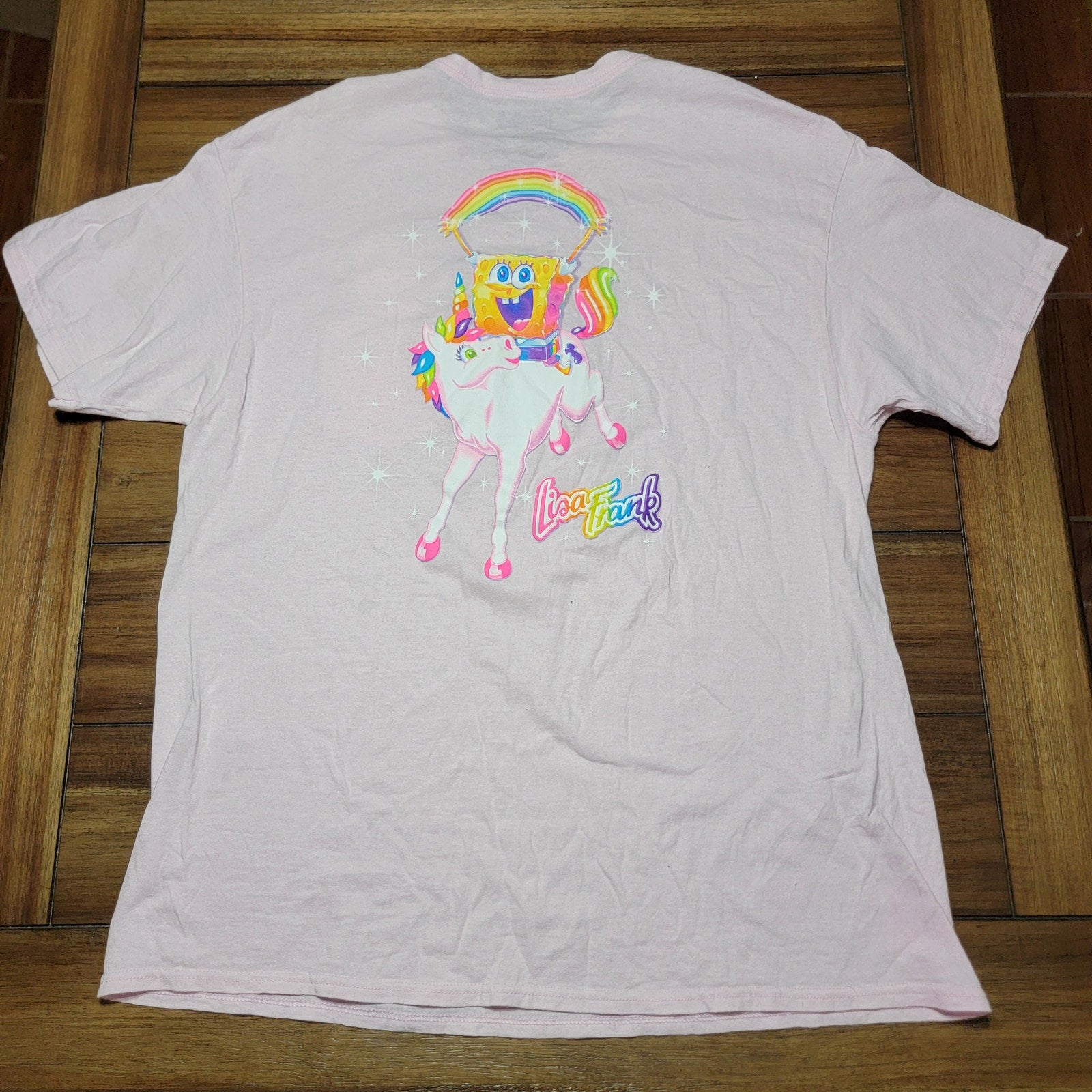 Lisa Frank X Nickelodeon Pink Tee Spongebob on a Unicorn w/ Pocket - Size XL