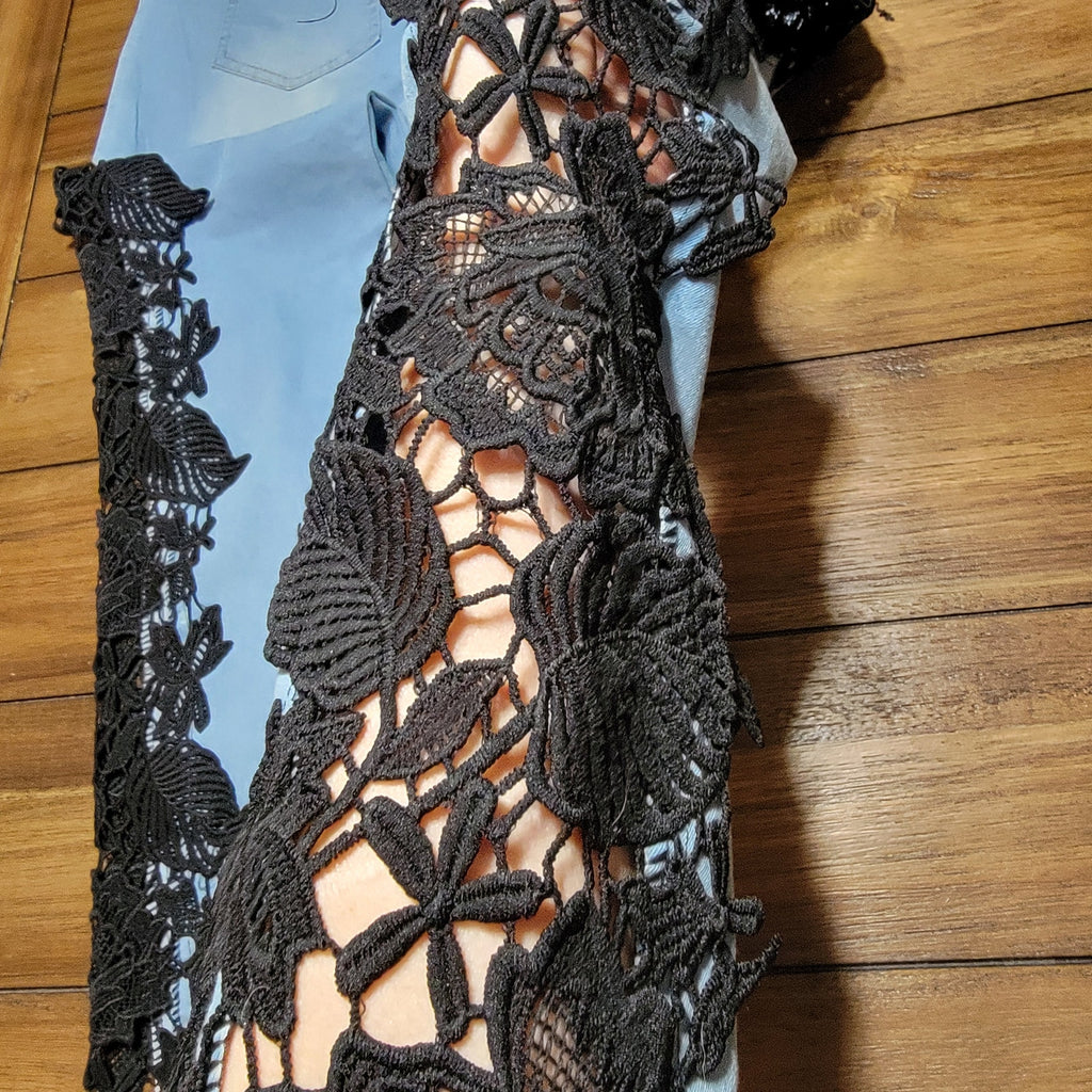 Thin Blue Denim Jeans w/ Black See-Through Lace on Side Legs - Size XL