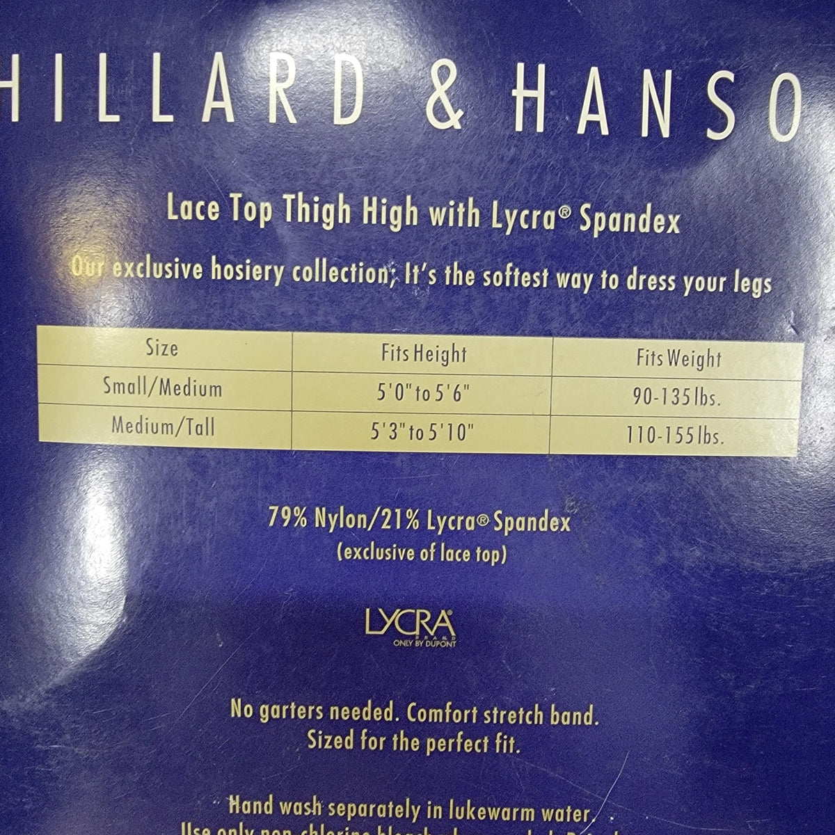Hillard & Hanson Ultra Sheer Lace Top Thigh Highs - Size M/T Black NEW