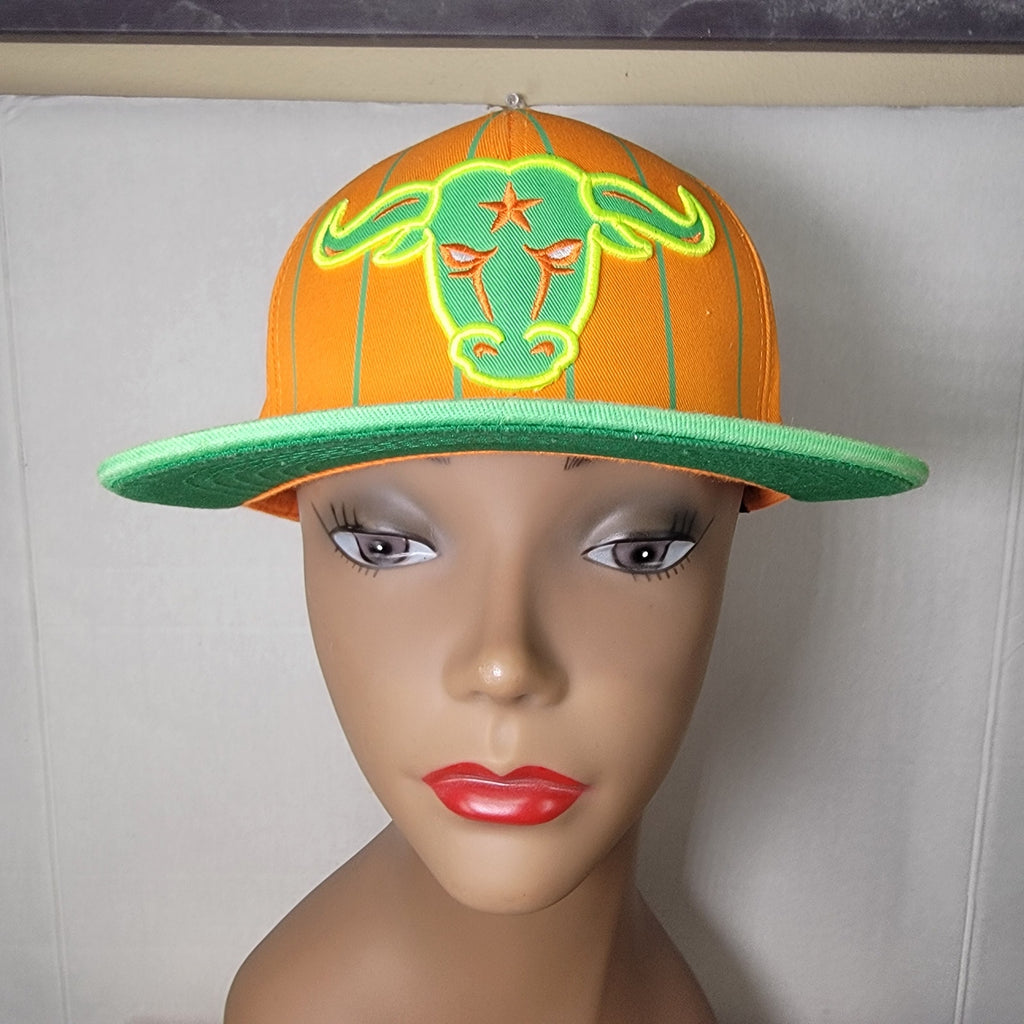 Pitbull Neon Orange & Green "Texas" Snapback Ballcap w/ Yellow Bull