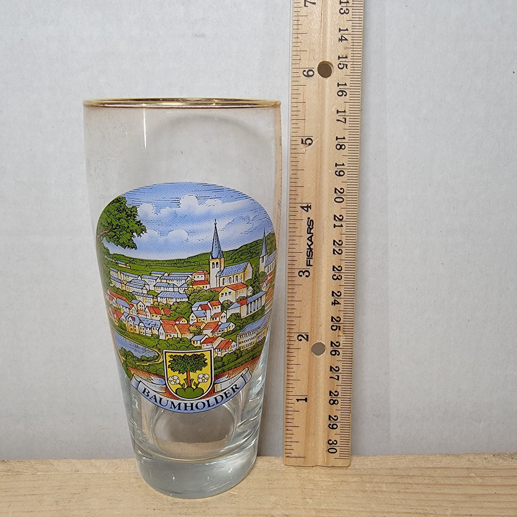 VINTAGE German Souvenir Beer Glass w/ Gold Rim "Baumholder"
