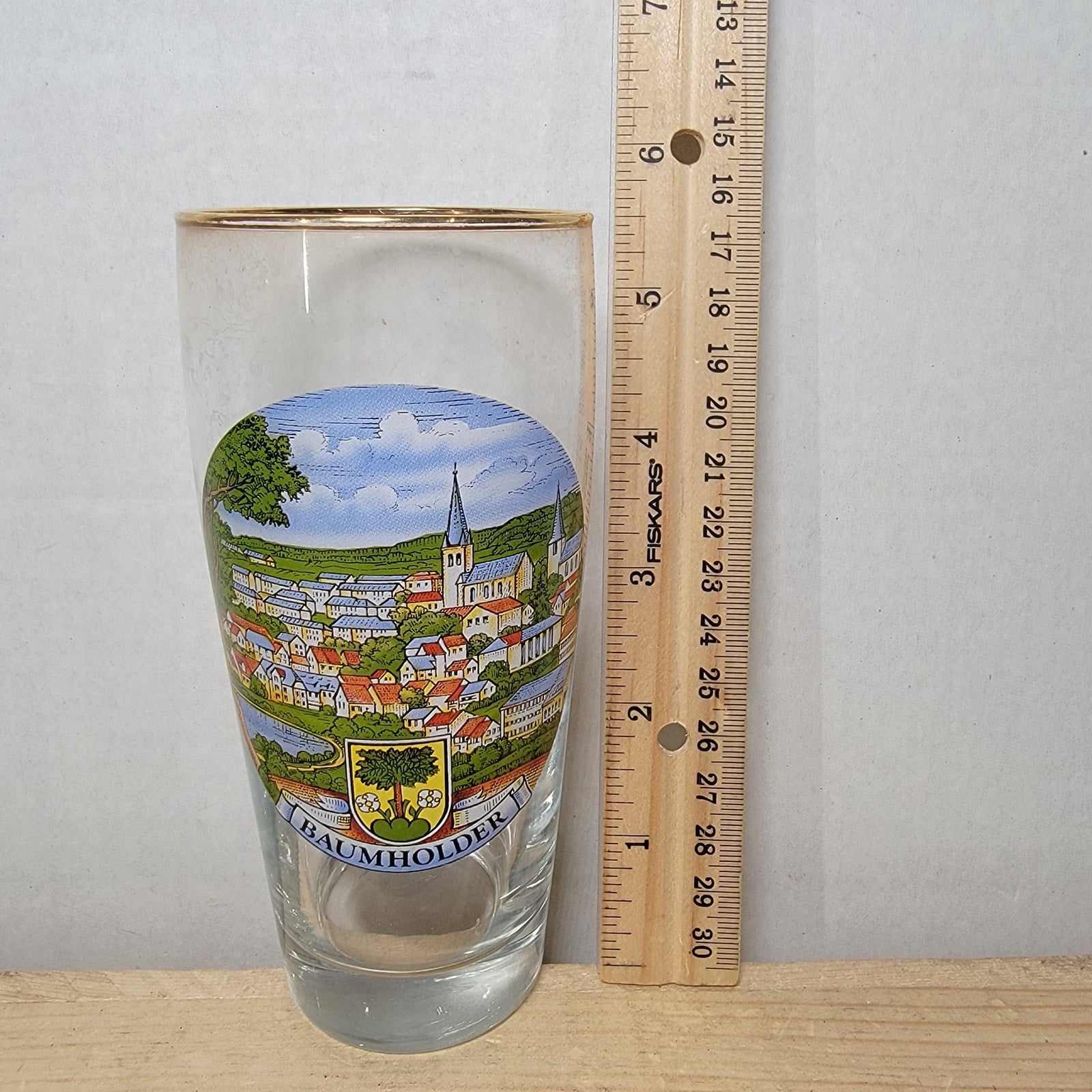 VINTAGE German Souvenir Beer Glass w/ Gold Rim "Baumholder"