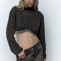 Zara LS Dark Grey Crop Sweater w/ Faux Diamond Hem - Size Medium
