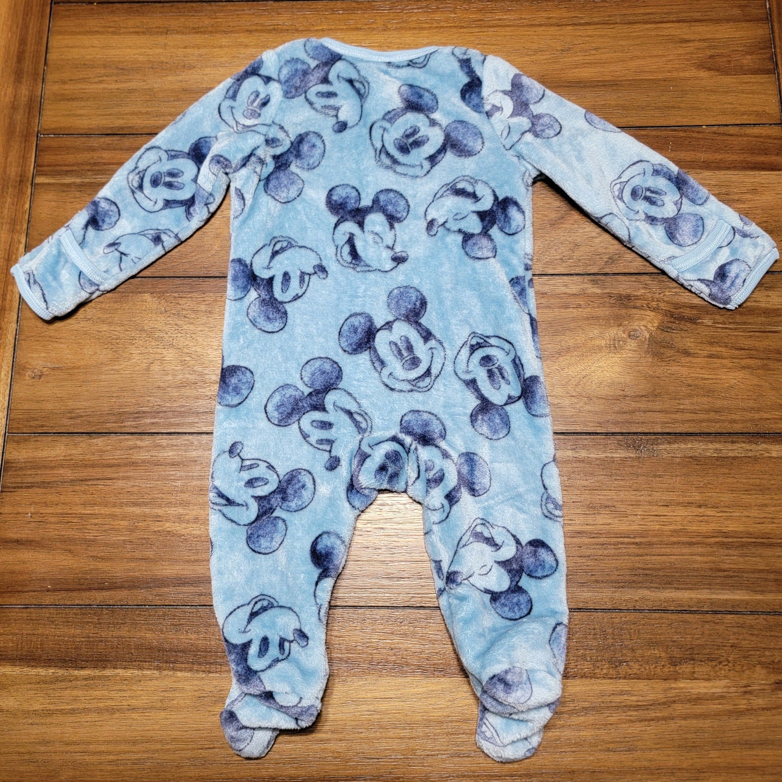 Disney Baby Infant Blue Sherpa Footed Coverall Mickey Heads - Size 6/9M