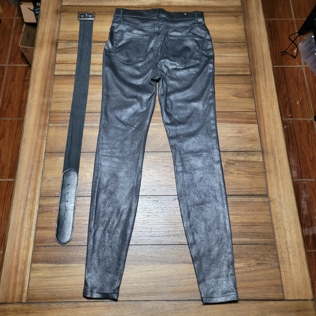 Time And Tru Pull On Black Faux Leather Pants w/ Small Belt - Size XS (0-2)