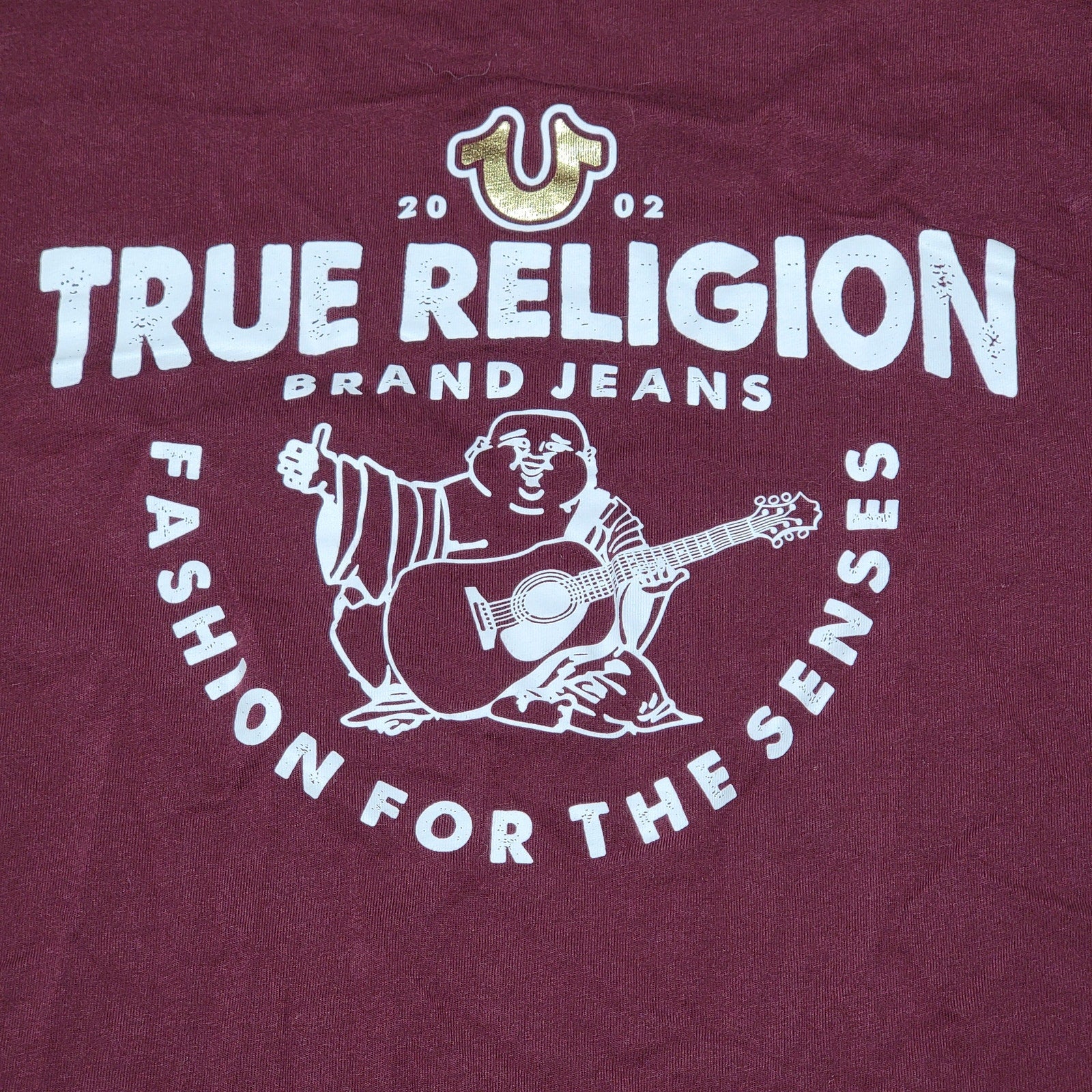 True Religion Burgundy V-Neck Tee "Fashion For The Senses" - Size Medium*