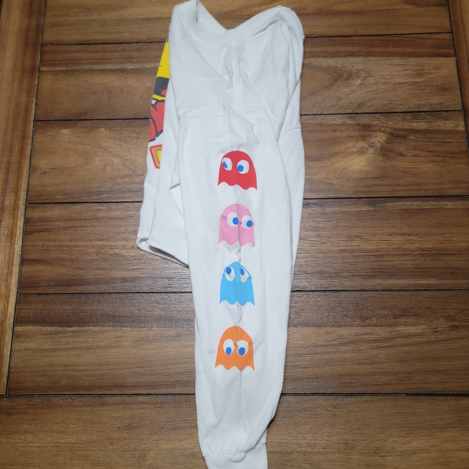 Pac-Man LS White Crop Tee "Power Up!" Sleeve - Size Large