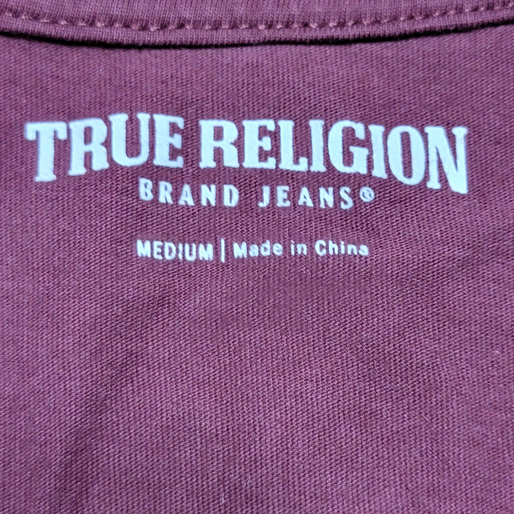 True Religion Burgundy V-Neck Tee "Fashion For The Senses" - Size Medium*