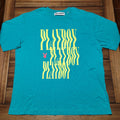 Playboy by Pacsun Teal Unisex Tee Yellow Wave Font - Size XL NWT