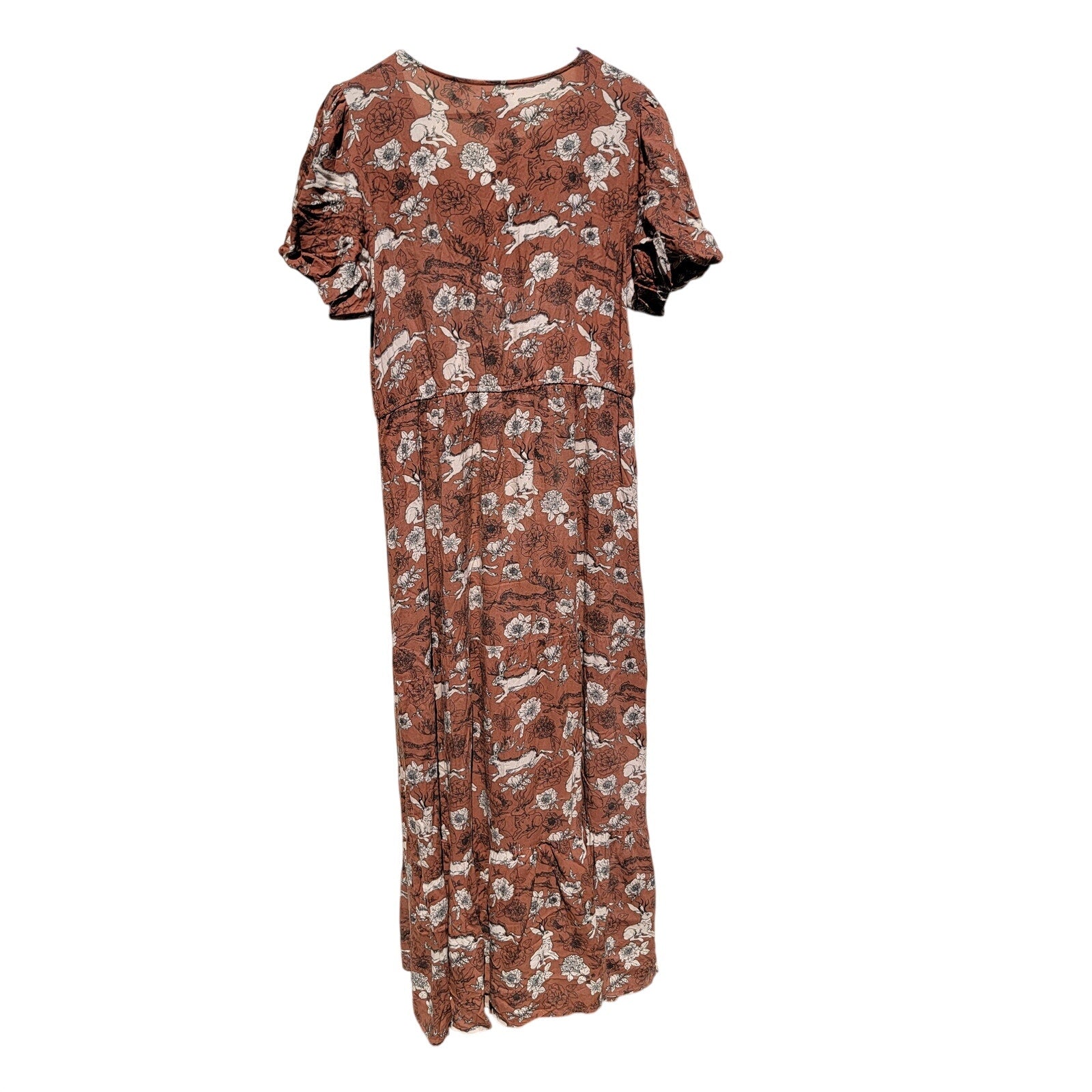 Cotton & Rye Full Button Front Dress w/ Flowers & Running Jackalopes - Large