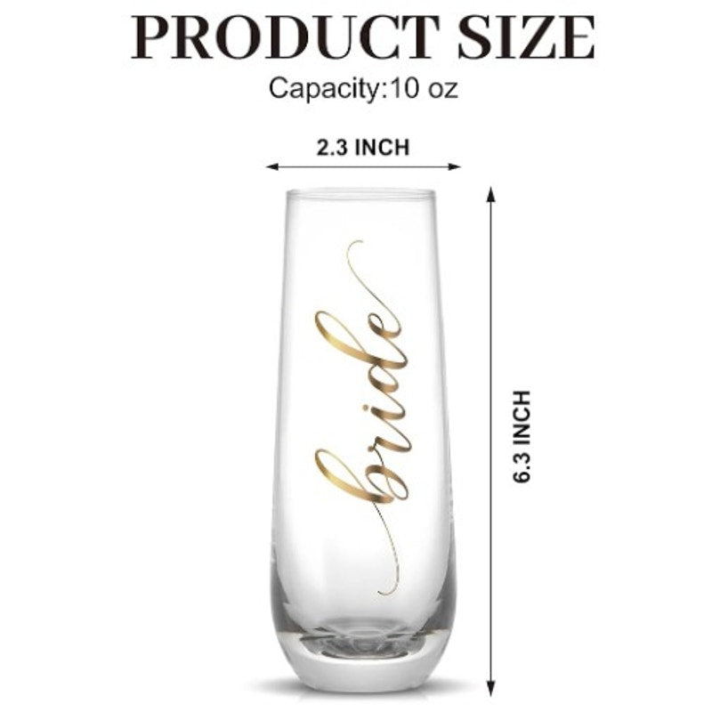 Unbranded Stemless Bride & Bride Champagne Flutes in Gold Script w/ Box - NEW