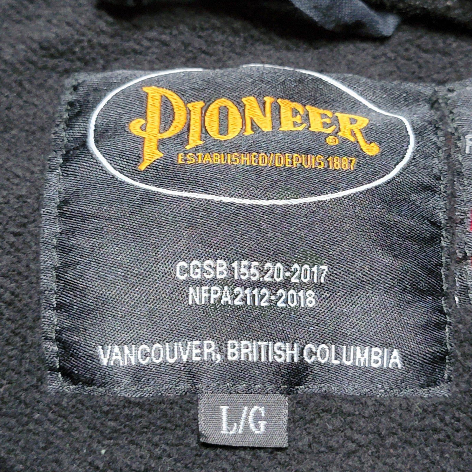 Pioneer Flame Guard Fire Retardant Full Zip Black Unisex Jacket - Size Large