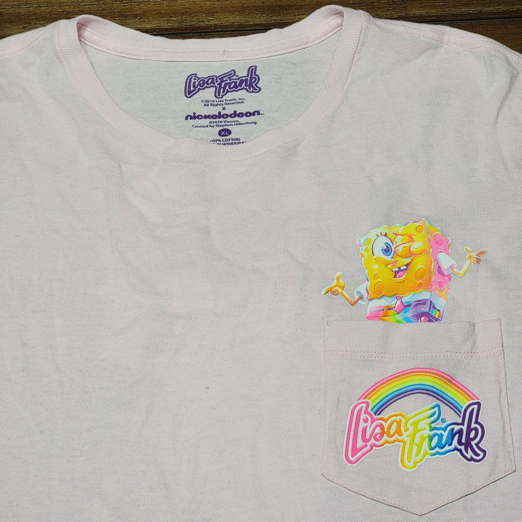 Lisa Frank X Nickelodeon Pink Tee Spongebob on a Unicorn w/ Pocket - Size XL