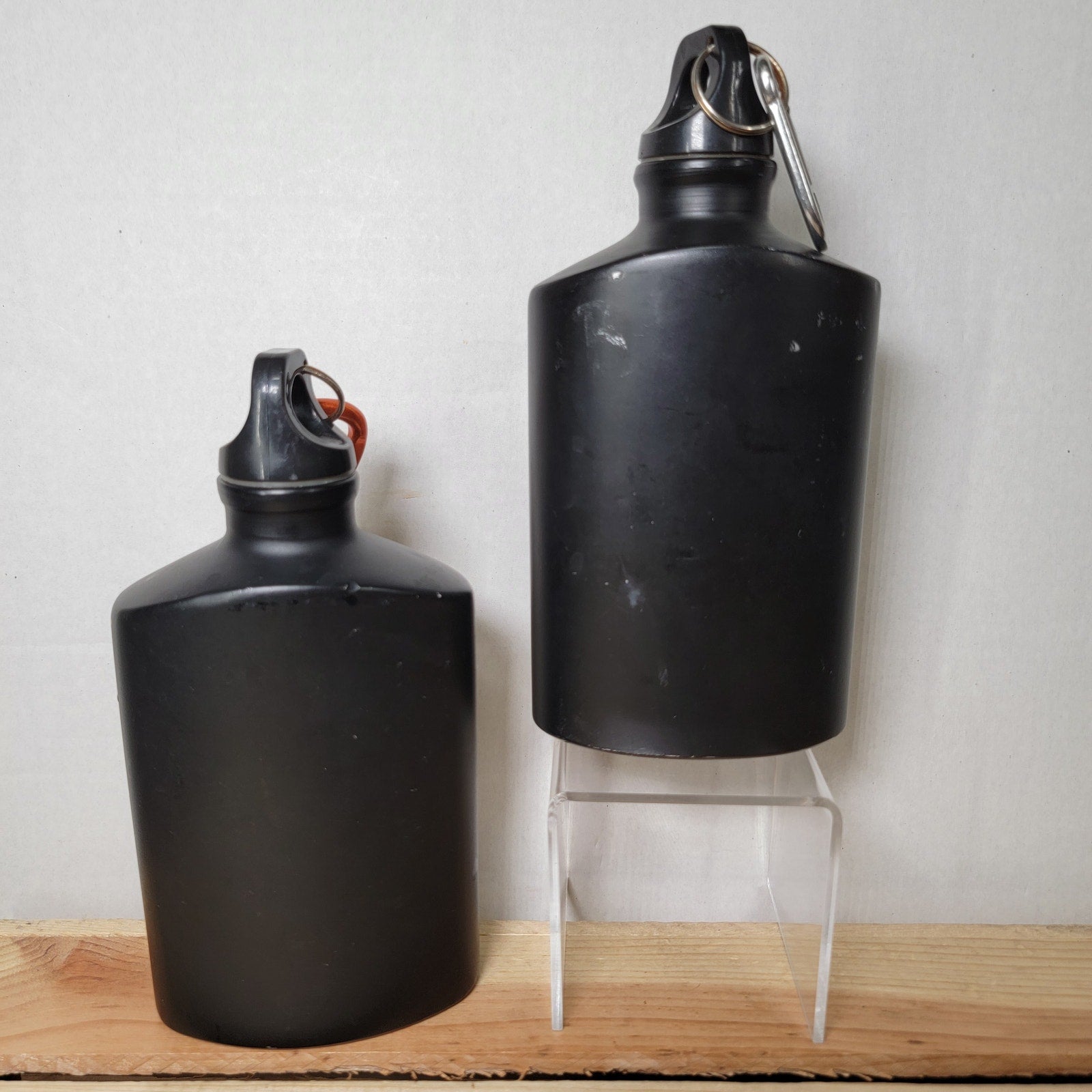 Set of 2 Jägermeister Black Aluminum Hip Flasks w/ Carabiners