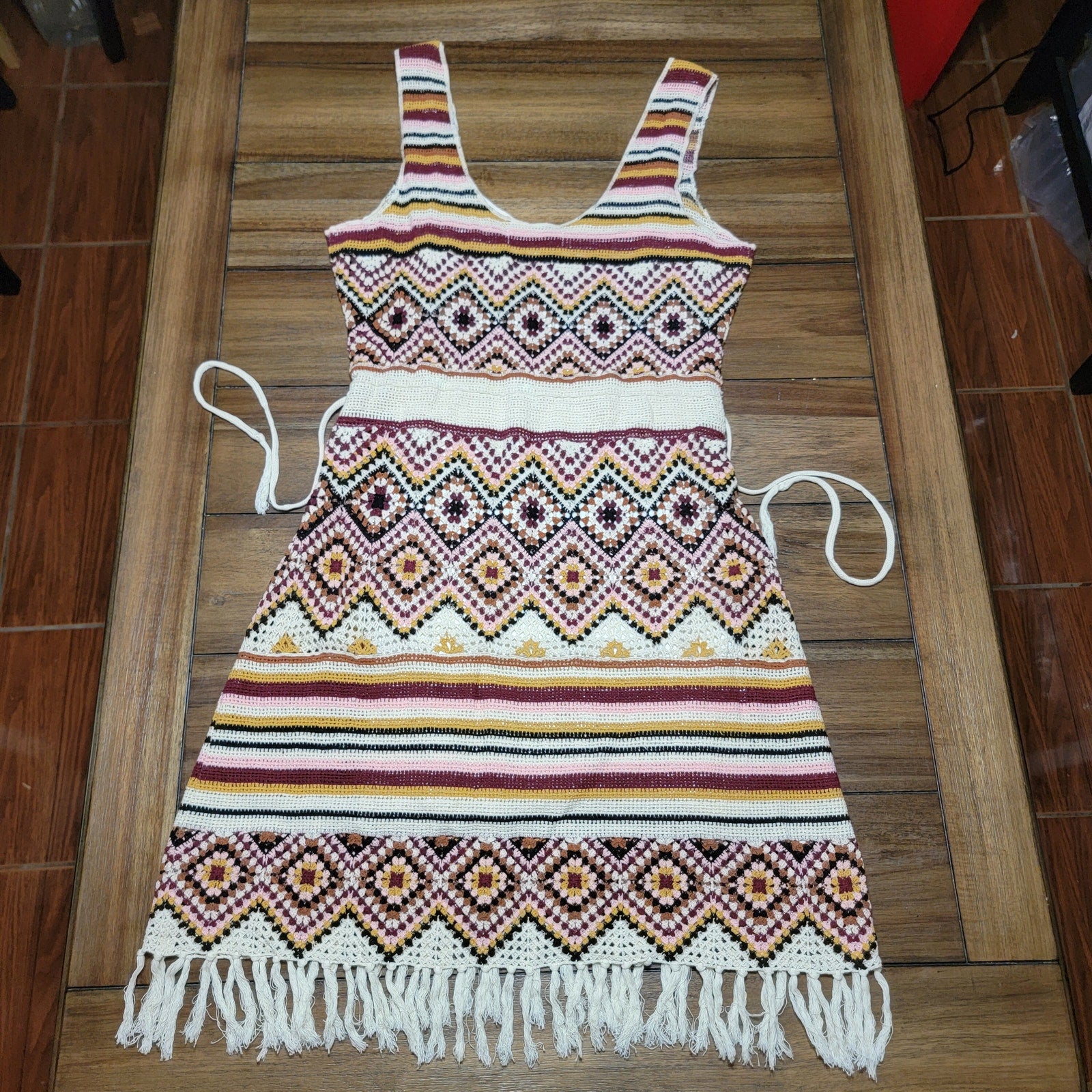 Idyllwind Women's Chilli Havana Nights Crochet Fringe Dress - Size Junior Large