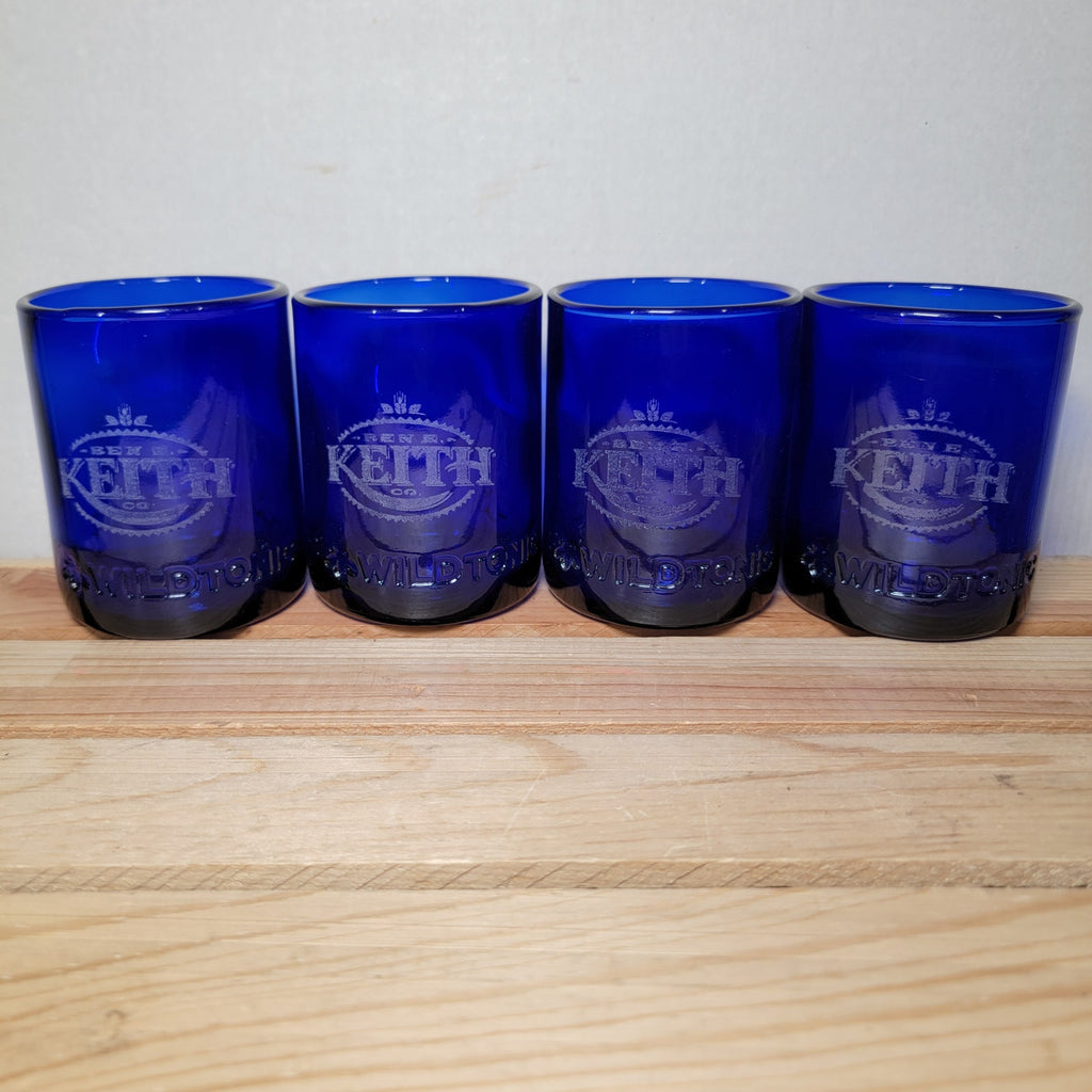 Set of 4 Cobalt Blue "Wild Tonic" Glasses w/ Ben E. Keith Co Etched