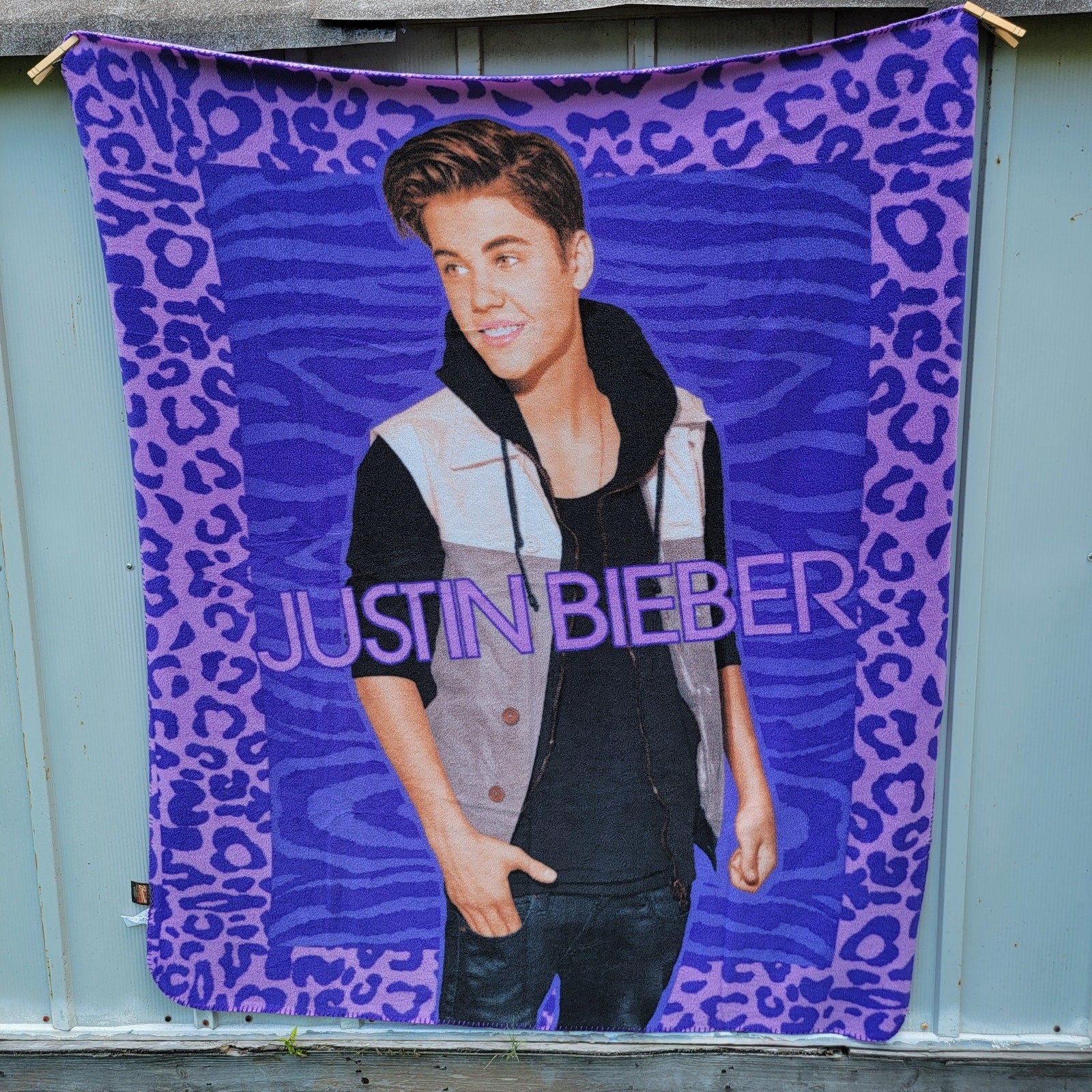 Bravado Justin Bieber Purple Animal Print Fleece Throw - Size 50" x 60"