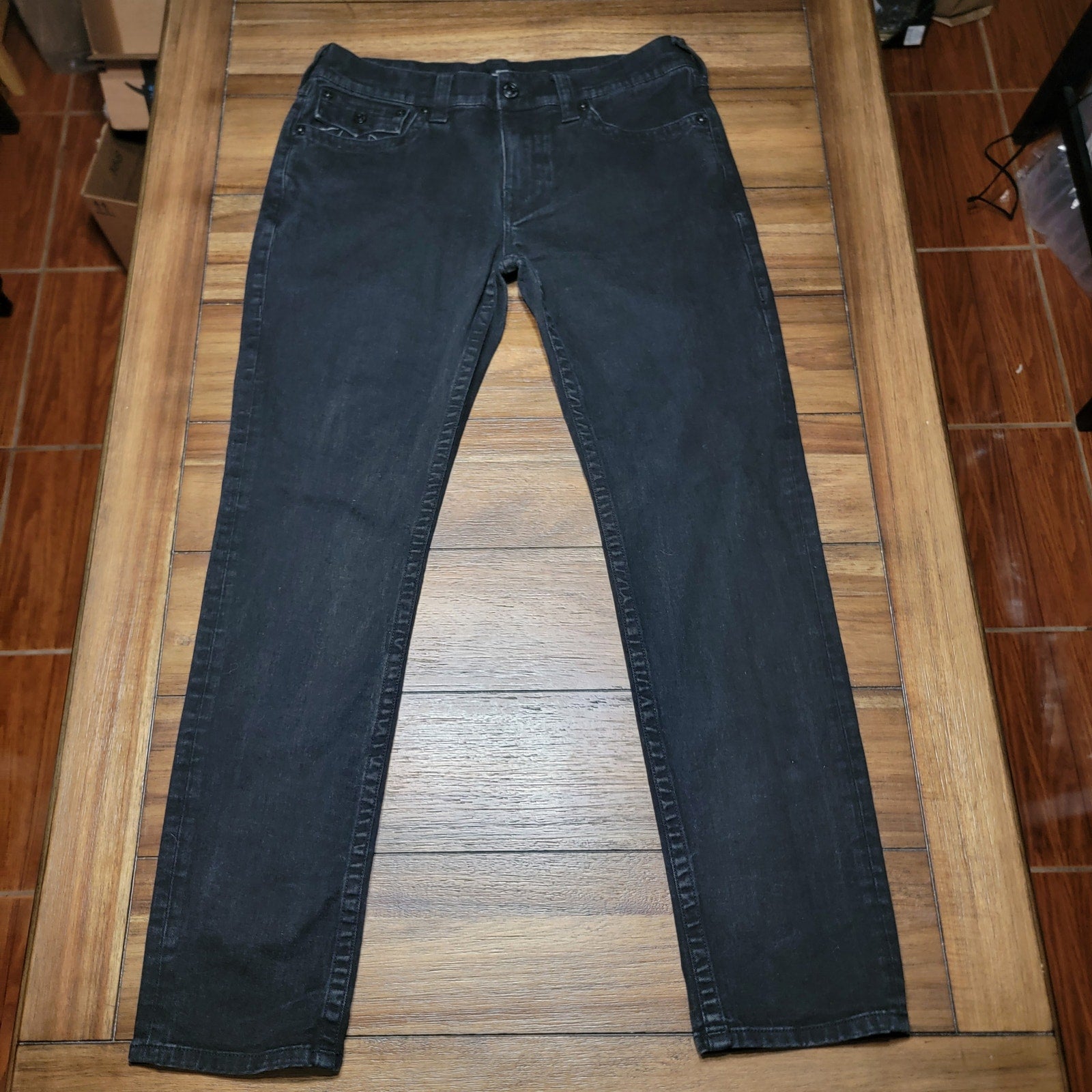True Religion Rocco Relaxed Skinny Black Denim Jeans - Size 34