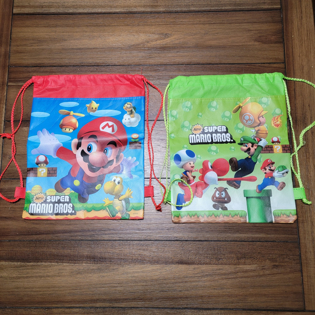 Set of 2 Super Mario Bros Drawstring Backpacks: Red & Green