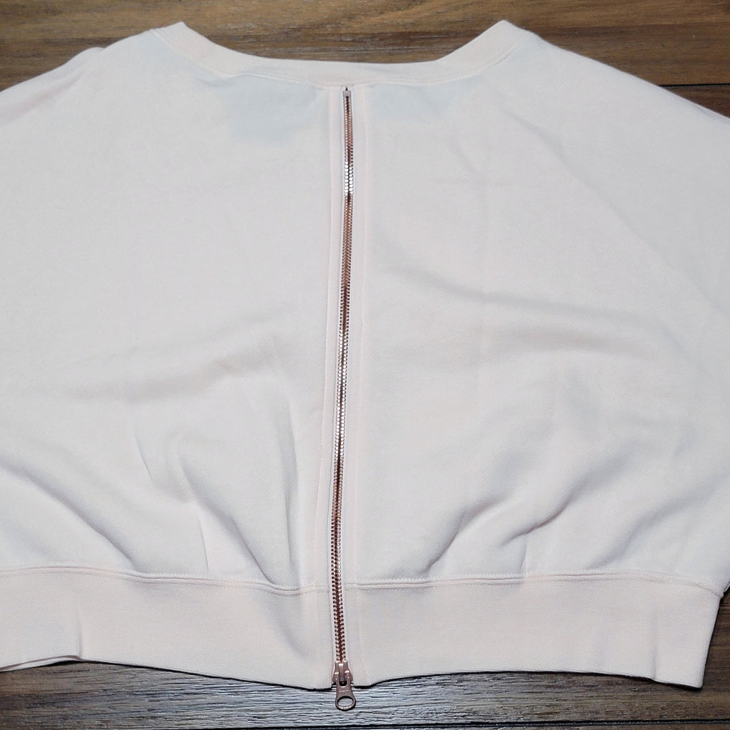 Nike LS Beige Crop Sweatshirt Gold Logo Full Zip on the Back - Size Small