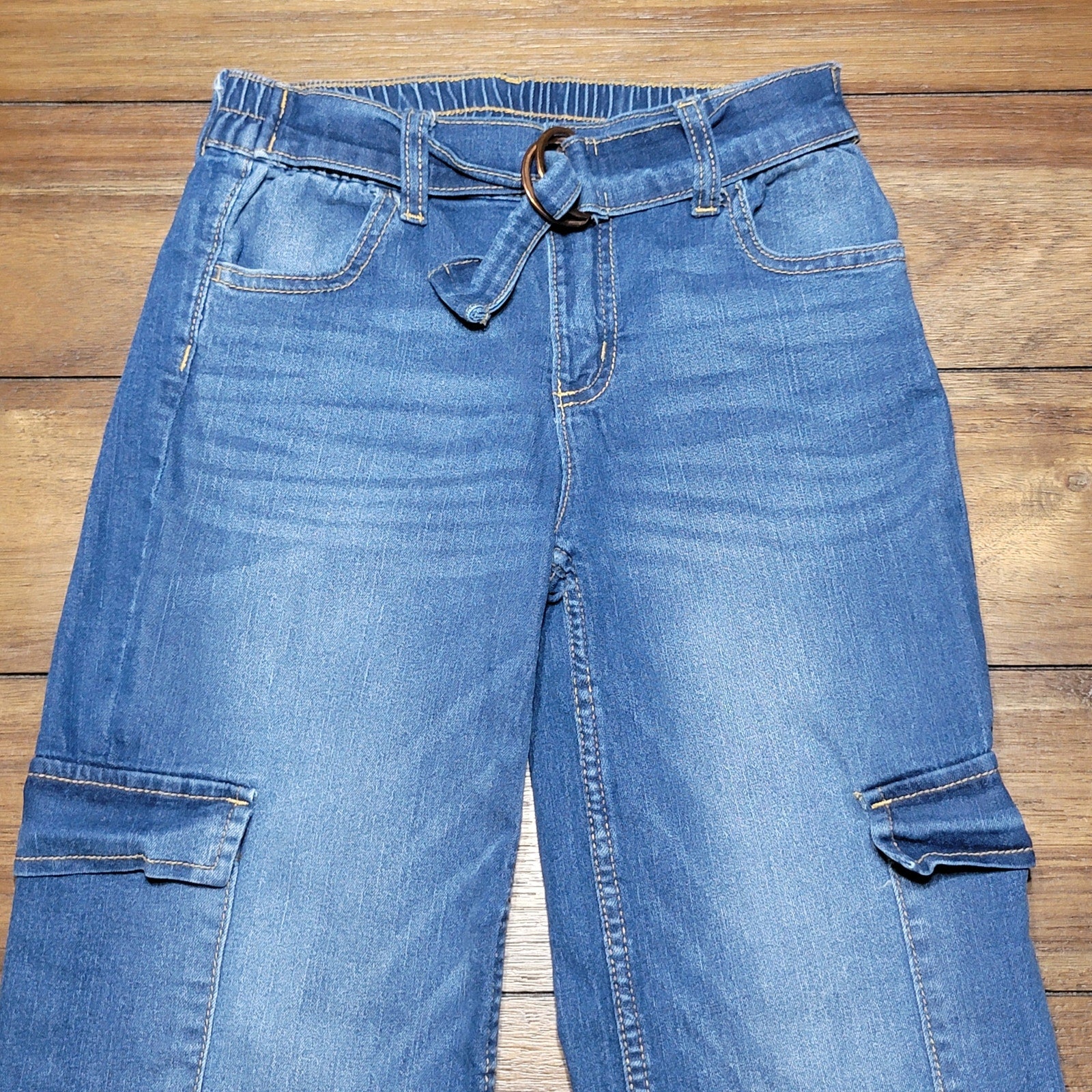 Justice Girls Cargo Denim Jeans w/ Built In Belt - Size 12
