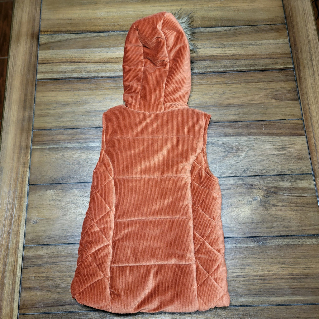 Nicole Miller Corduroy Full Zip / Snap Puffer Vest w/ Faux Fur Lined Hood - 6