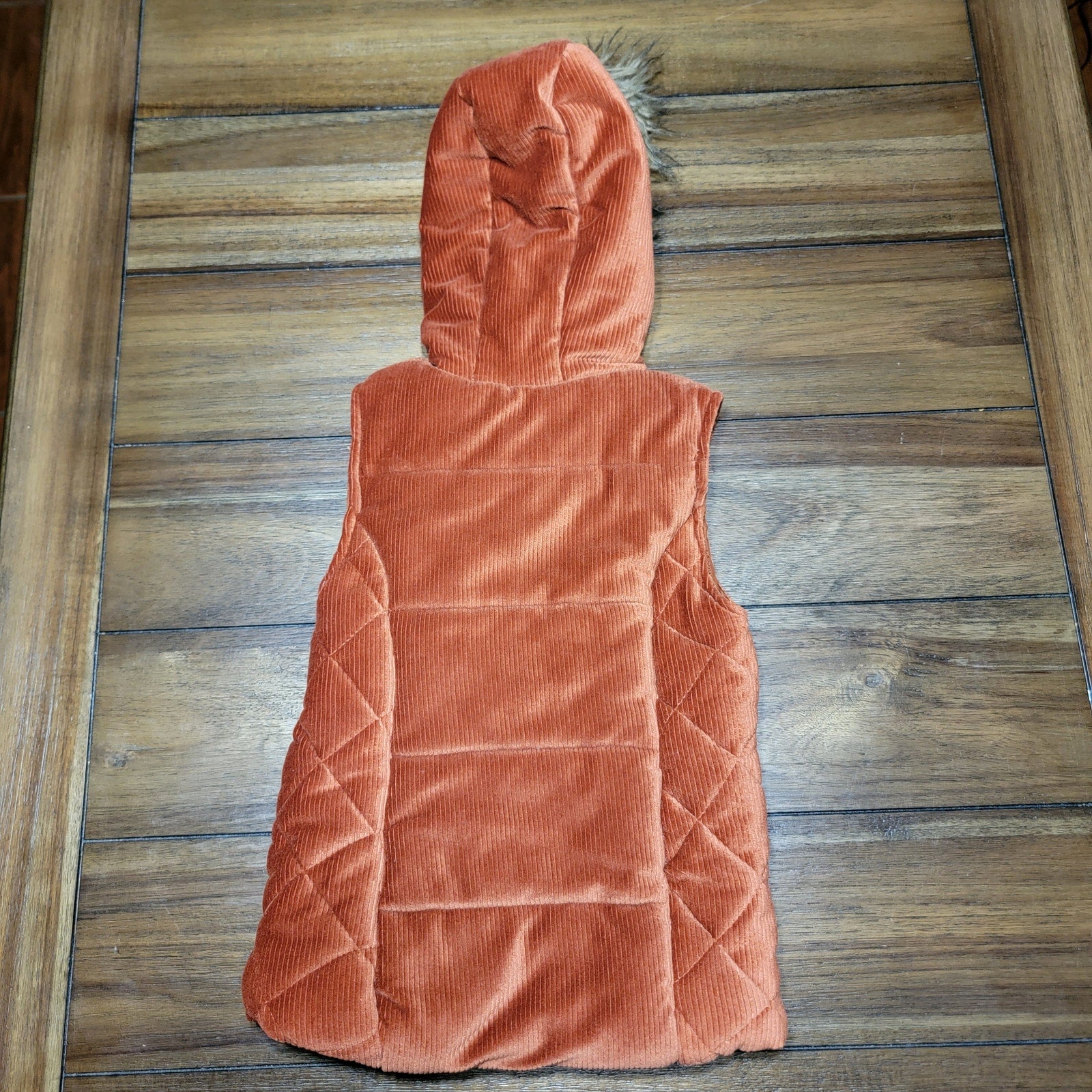 Nicole Miller Corduroy Full Zip / Snap Puffer Vest w/ Faux Fur Lined Hood - 6