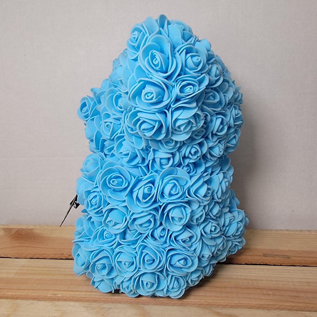 Light Blue Foam Rose Teddy Bear w/ "Just For You" Ribbon