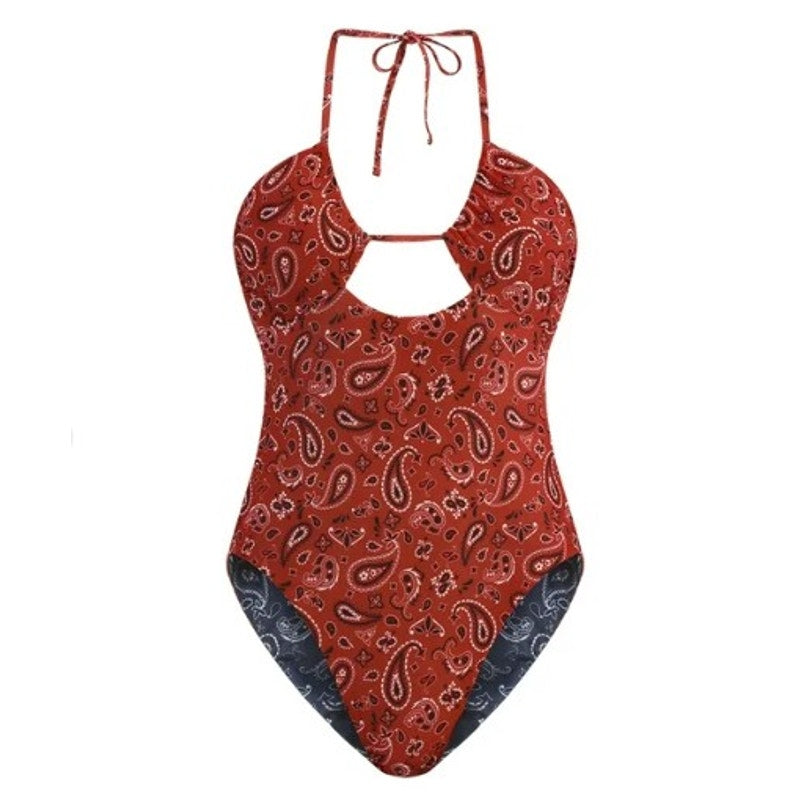 No Boundaries Red / Blue Bandanna Pattern Reversible 1 pc Swimsuit - Small